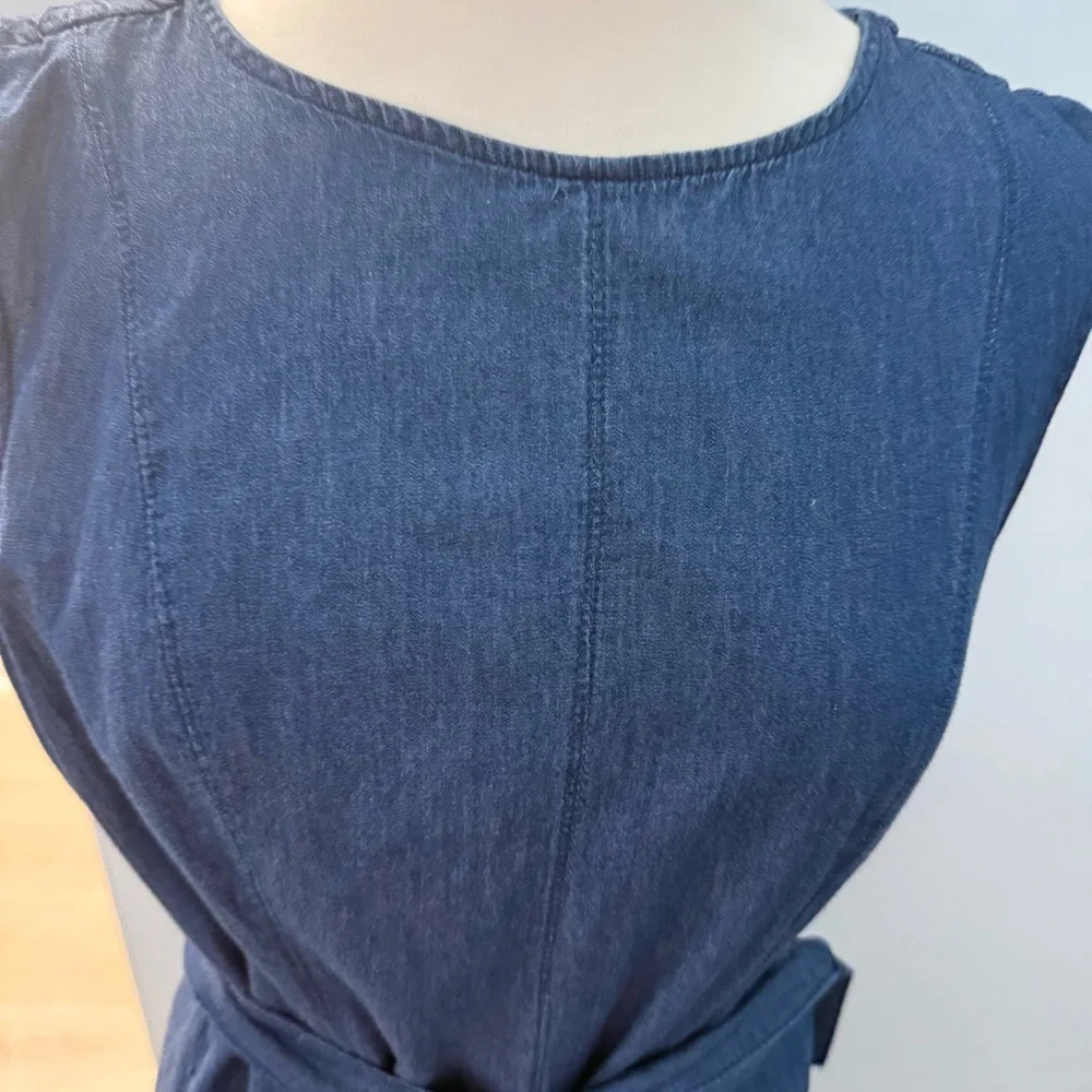 Anne Klein Chambray Sleeveless Belted Midi Dress - Picture 2 of 4